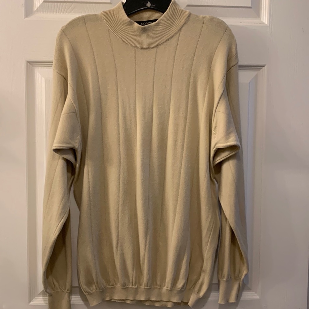 RIGGINS KNIT MOCK TURTLENECK SHIRT:TAN COTTON/RAYON:SUPER SOFT SZ M